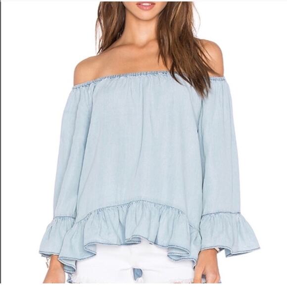 Jane & Delancey Grey Off the Shoulder Ruffle Blouse - Picture 2 of 9